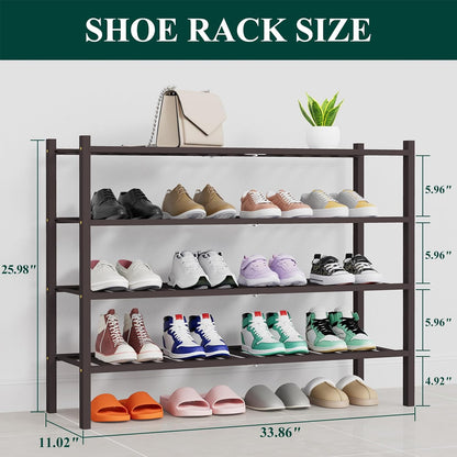 Smiry Bamboo Shoe Rack, 3 Tier Free Standing Wooden Shoe Organizer, Stackable Wood Shoe Storage Shelf for Closet, Entryway, 12 Vertical Slats, 2+1 Stack Standard Legs, 26.8"x11"x19.5", Natural