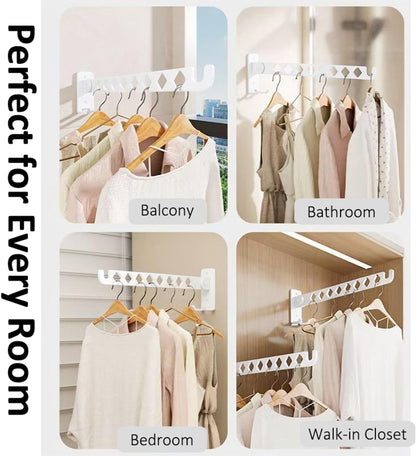 Laundry Drying Rack Wall Mounted Foldable Clothes Drying Rack for Laundry Room, Stainless Steel 11 Hanging Points No-Slide Folding Arm with 4 Angles Rustproof for Bathroom – White 2 Pack