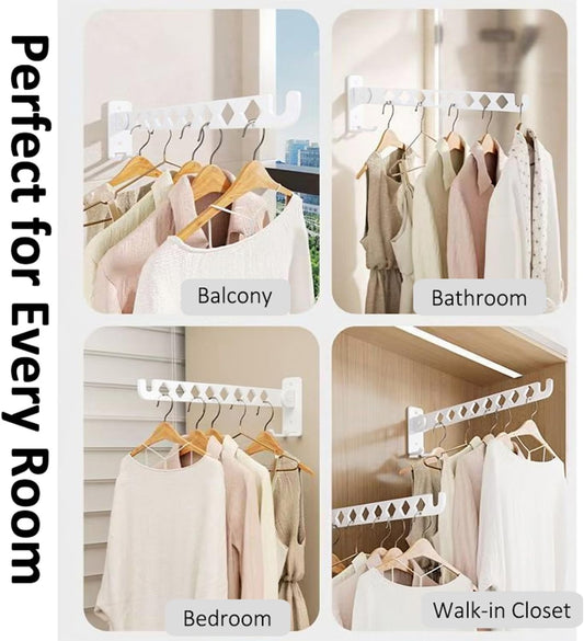Laundry Drying Rack Wall Mounted Foldable Clothes Drying Rack for Laundry Room, Stainless Steel 11 Hanging Points No-Slide Folding Arm with 4 Angles Rustproof for Bathroom – White 2 Pack