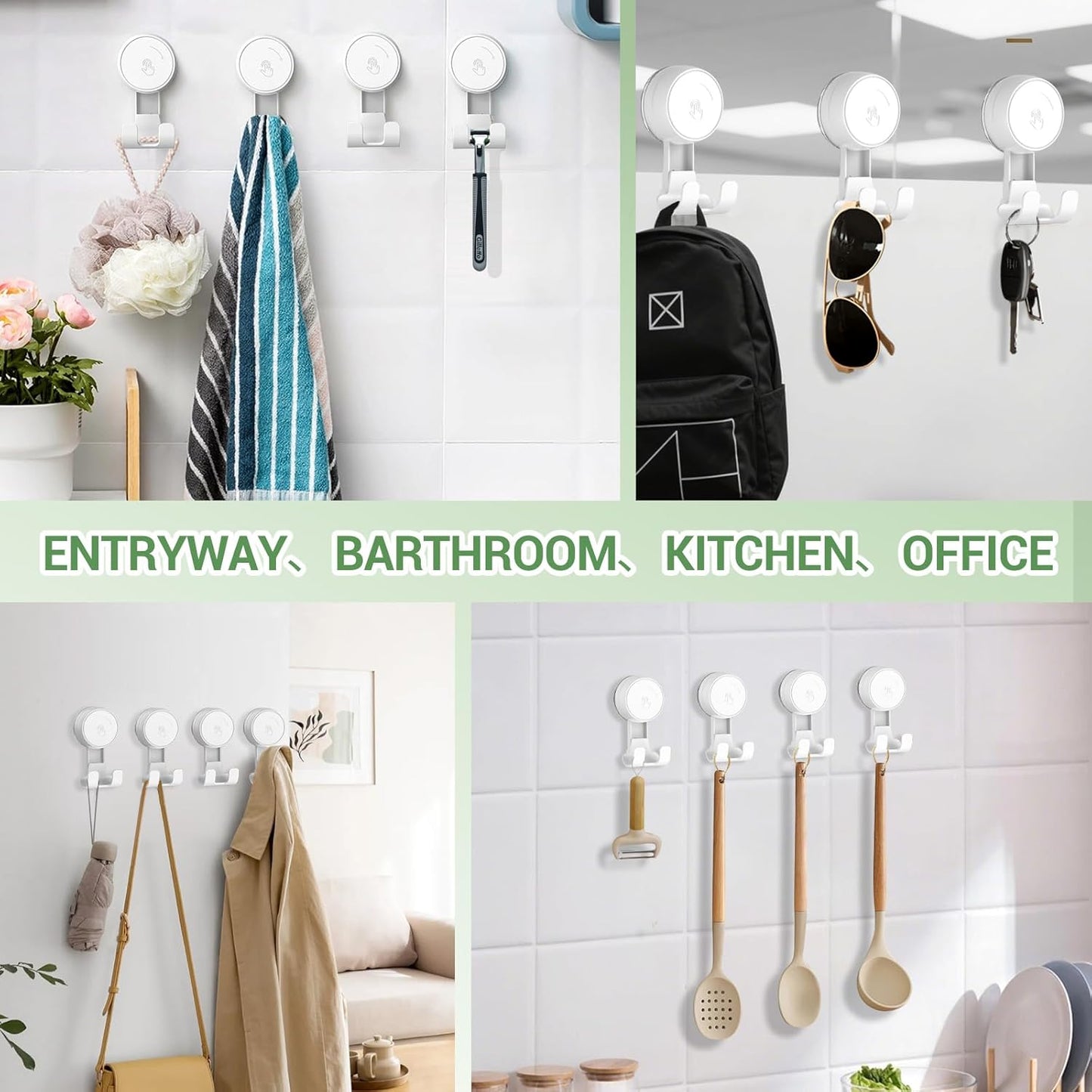 LUXEAR Heavy Duty Waterproof Shower Hooks 2 Pack - Suction Hook, No Drill Damage-Free Removable Reusable Wall Hooks for Bathroom Kitchen Towel Bathrobe Loofah Shower Hooks (Max Load 11LB/5KG)