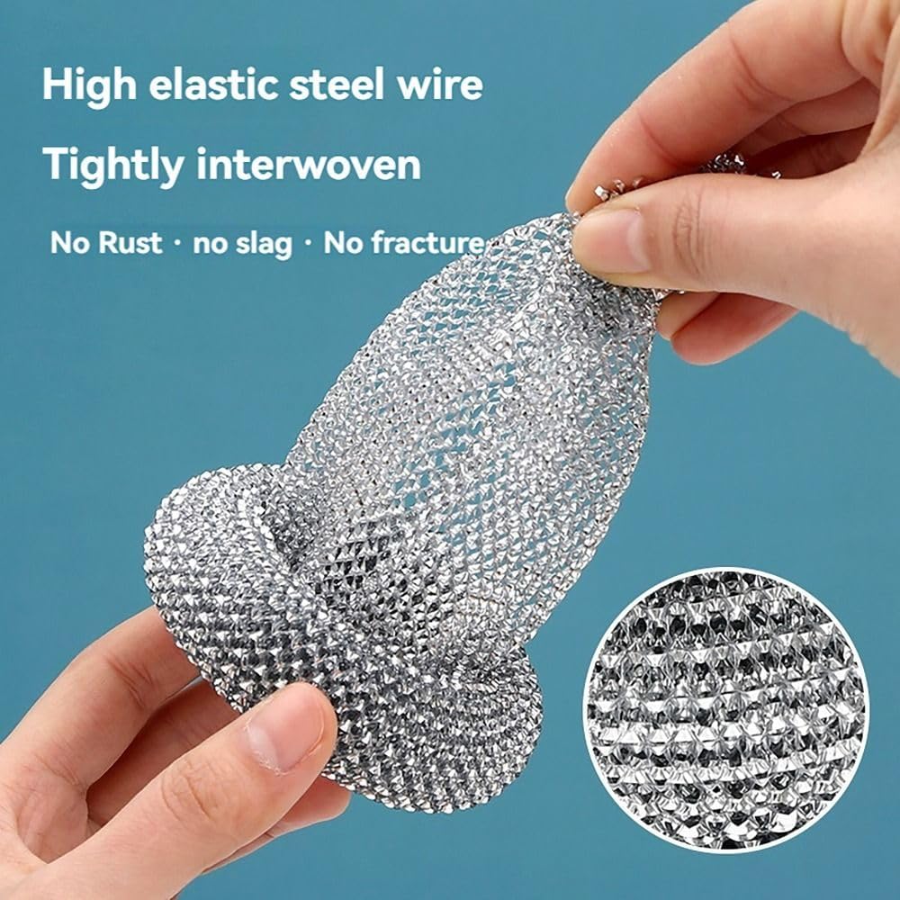 Stainless Steel Wool Scrubber with Handle Removable Cleaning Brush Heavy Duty Dish Scrubber for Cleaning Cast Iron, Dishes, Kitchen Pots, Pans, Grills, Stoves, Sink