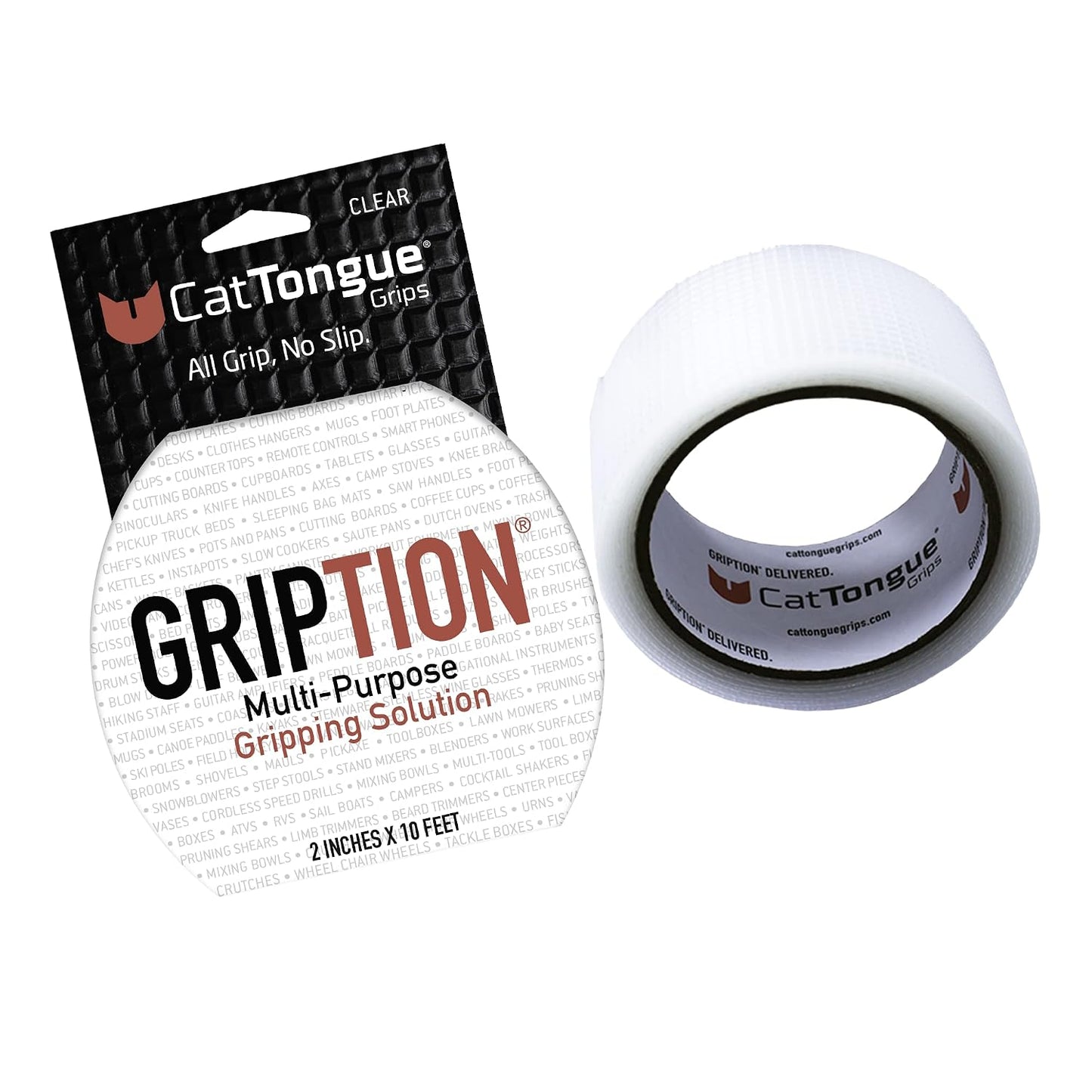 CATTONGUE GRIPS Non-Abrasive Grip Tape Roll - 2” Wide Heavy-Duty, Waterproof Anti-Slip Tape for Bathtubs, Stair Treads, Ramps & More - Indoor & Outdoor Non-Skid Solution (Clear, 10ft)