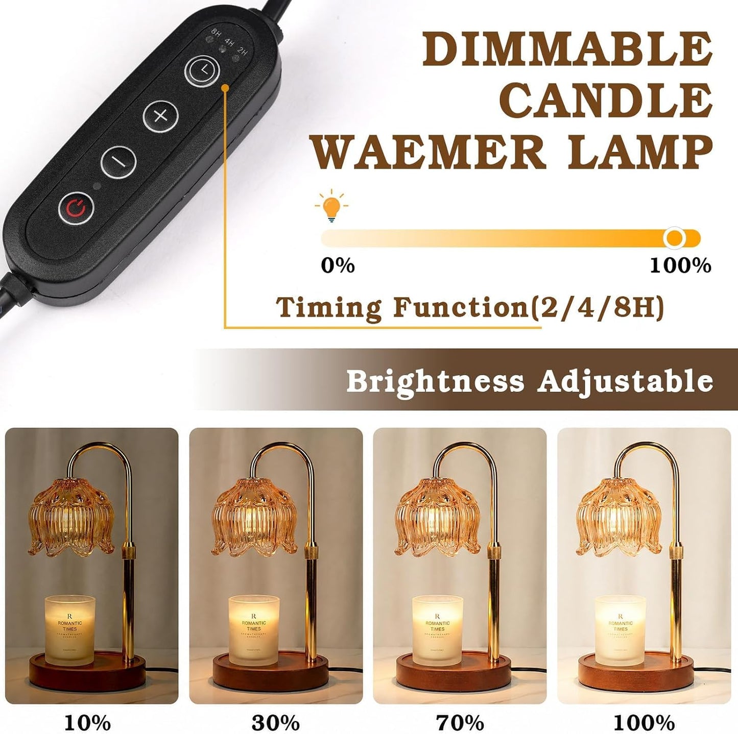 Funistree Flower Candle Warmer Lamp with Timer, Dimmable Candle Lamp Warmer, Christmas Birthday Gifts for Women Mom Her, Housewarming Home Decor, Lotus Wax Warmer for Yankee Candles - Lily Amber