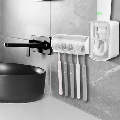 1 PCS Self Adhesive Toothbrush Holder with Cover for Bathroom, 5-Slot Wall Mounted Toothbrush Organizer Rack for Shower, Dorm, Cabinet