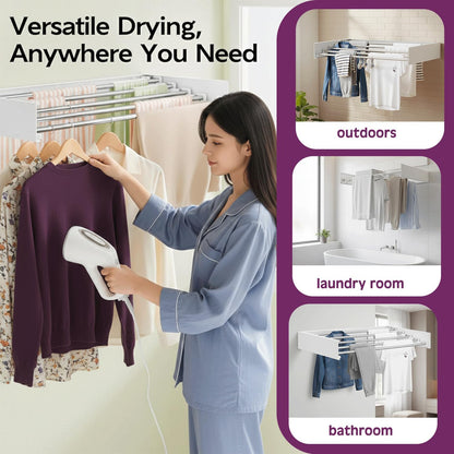 ECHOKRAFTS Wall Mounted Clothes Drying Rack, Foldable Wall Mount Laundry Rack Folding Indoor, Drying Rack Clothing Collapsible, Hidden Space Saver Cloths Drying Rack, Wall Drying Rack