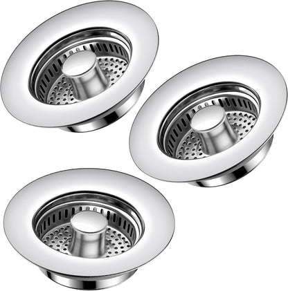 Sink Drain Strainer 3 in 1, 304 Stainless Steel Pop Up Kitchen Sink Stopper with Anti-Clogging Basket, Kitchen Essential Drain Anti-Clog Gadgets, Fits US Standard 3-1/2'' Sink Drain (SUS 304 Brushed)
