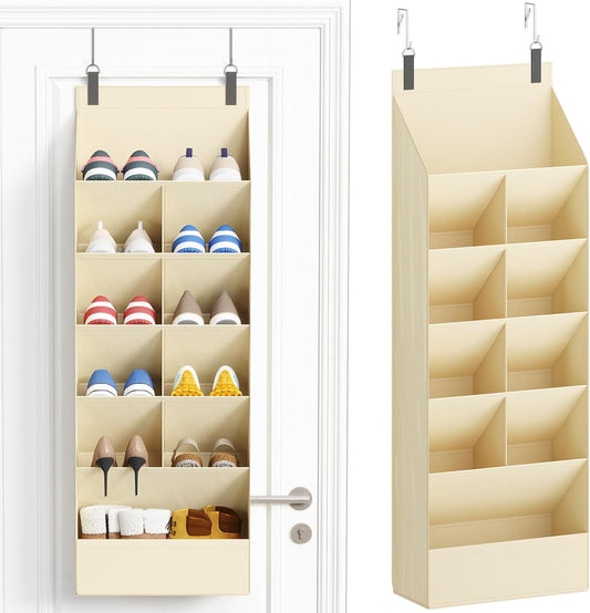 Lifewit 6 Tier Over the Door Shoe Organizer with 11 Large Deep Pockets, Fabric Hanging Shoes Shelf for Closet, Dorm Storage, Fit Up to 12 Pair Shoe Rack Holder for Sneakers, Boots, Gray