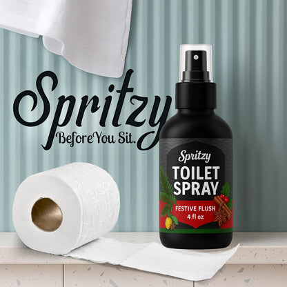 Toilet Spray (4 fl oz) | 600+ Sprays | Poo Spray w/Many Scents – Restroom & Bathroom Odor Eliminator – Essentials for a Fresh, Confident Bathroom (Festive Flush)