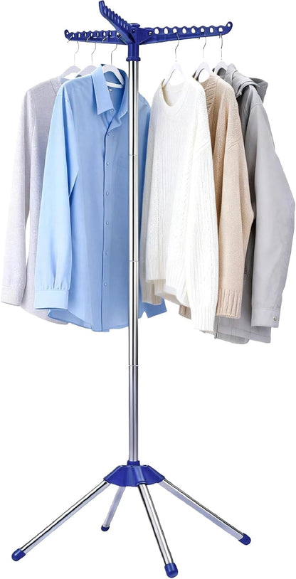Beaudaily Clothes Drying Rack, Foldable 79.5-Inch Laundry Drying Rack,3 Tie, with Rotatable Arms, Stainless Steel, Holds 27 Clothes,8 Towels and 24 Clips for Hanging Socks, White and Silver