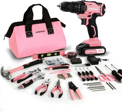 COMOWARE Household Tool Set with 20V Cordless Drill Driver, 120Pcs Hand Tool Kit for Men, Power Drill Set with Plastic Toolbox, Ideal for Office, Garden, DIY Project