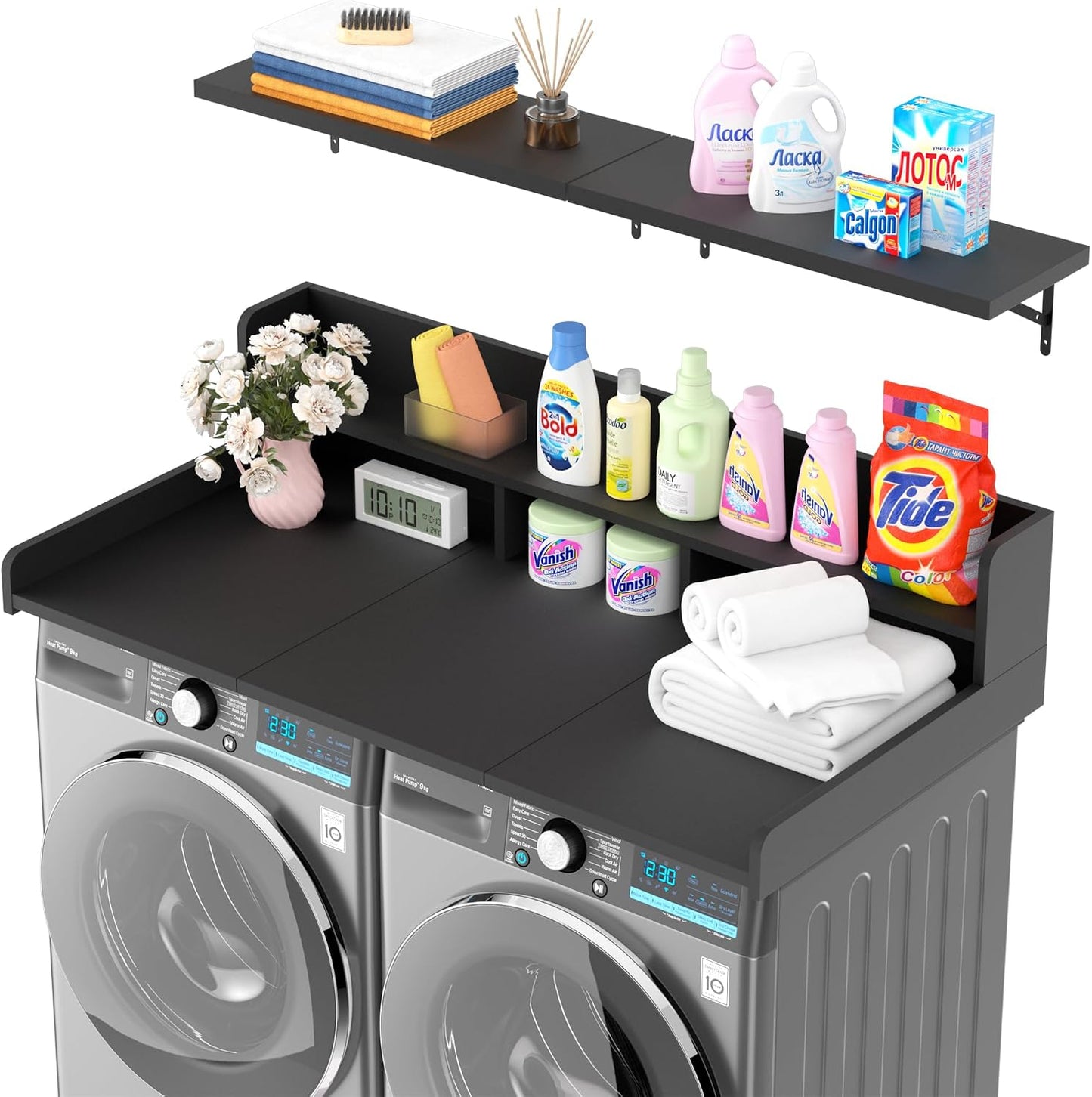 Washer Dryer Countertop, Laundry Countertop Over Washer And Dryer, Washer And Dryer Covers For The Top For Laundry Room Organization, Washer And Dryer Countertop Shelves (Oka Brown, 53.9*27.5*12)