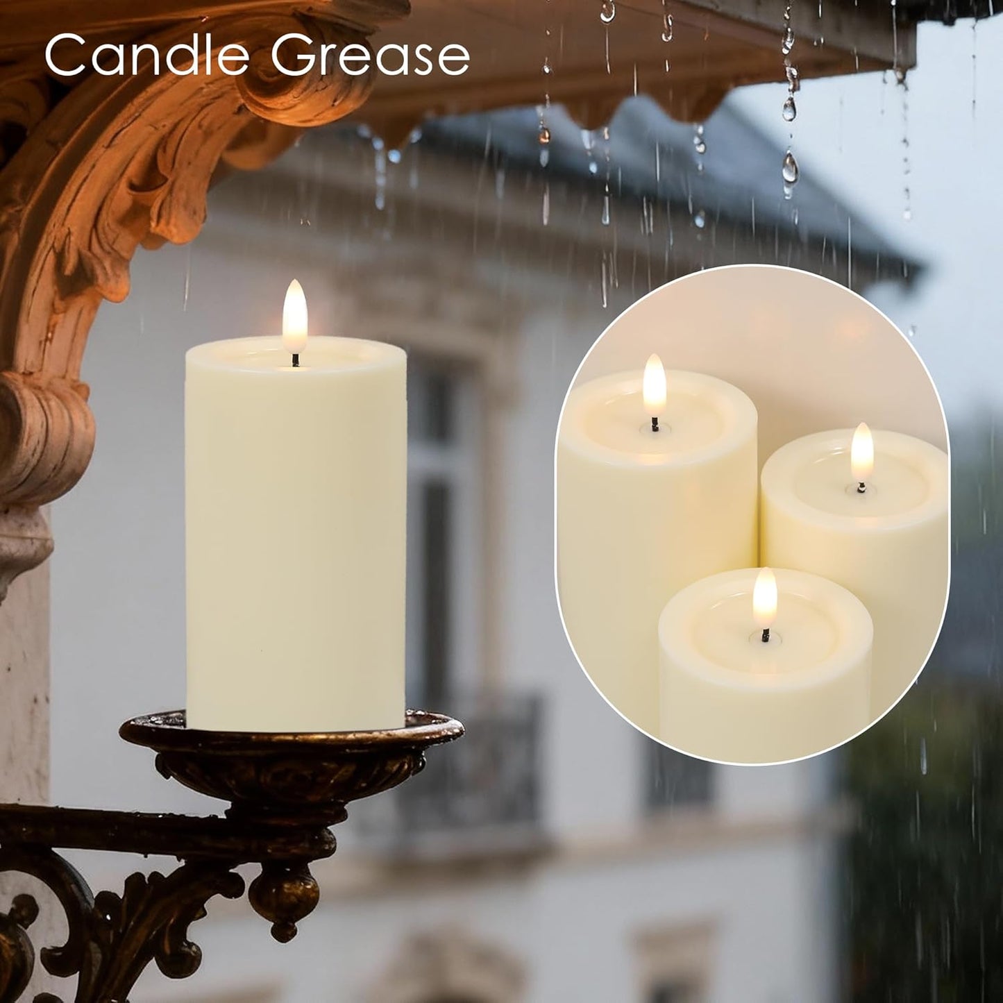 LUSHARBOR Outdoor Flameless Candles, Set of 3 Battery Operated Pillar Candles with Remote & Timer, 3" x4" 5" 6" Waterproof Plastic LED Candles for Patio Porch Garden Yard Candle Lantern Ivory