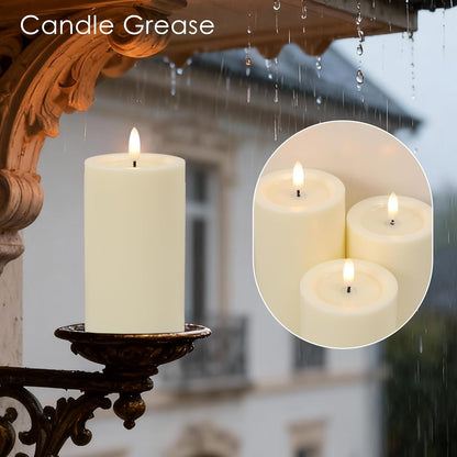 LUSHARBOR Outdoor Flameless Candles, Set of 3 Battery Operated Pillar Candles with Remote & Timer, 3" x4" 5" 6" Waterproof Plastic LED Candles for Patio Porch Garden Yard Candle Lantern Ivory