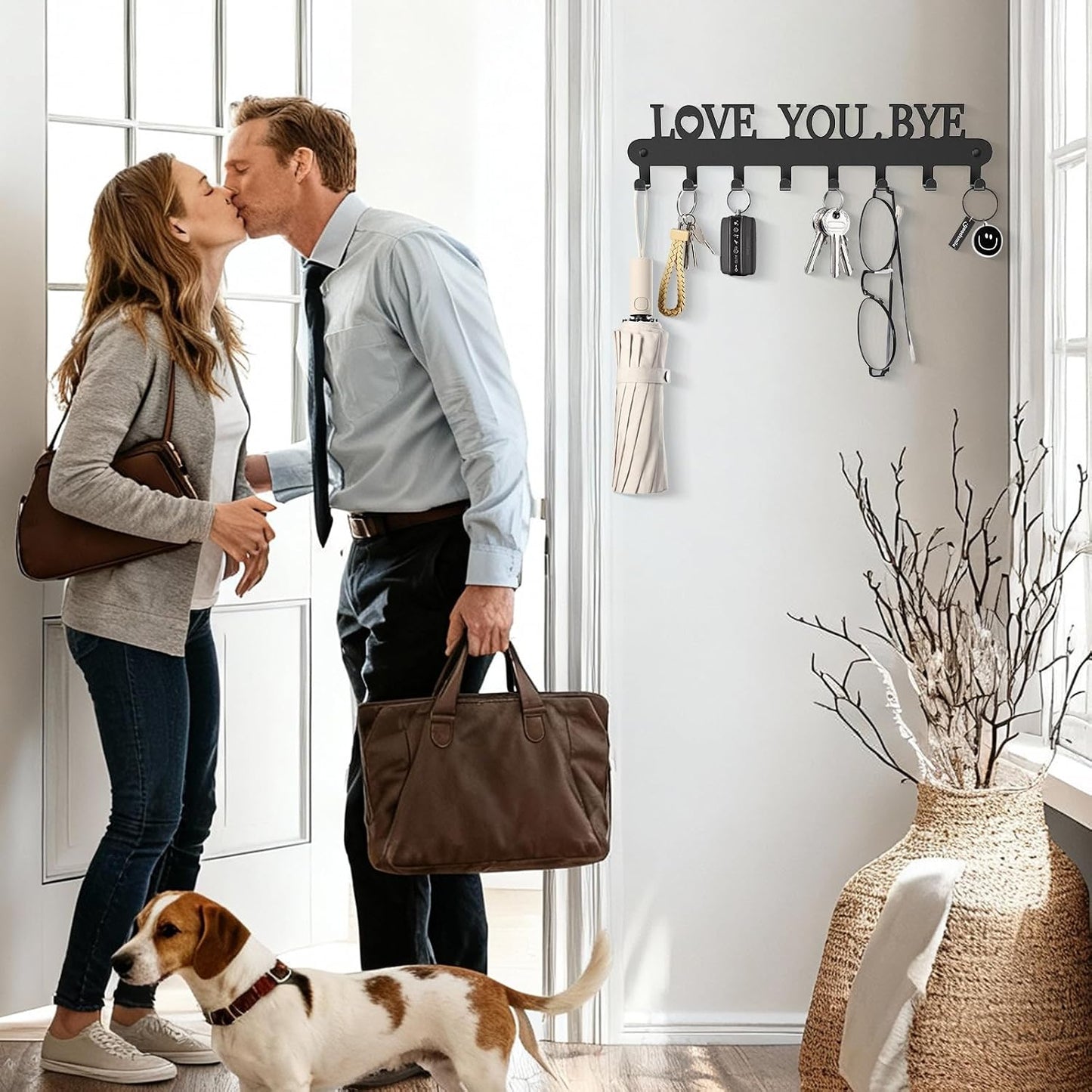 2 Pack Key Holder Wall Mount, Wall Mount Key Holder, Key Hooks Hanging Keys, Key Hanger with 8 Hooks, No-Drill Decorative White Key Rack for Living Room, Kitchen, or Bathroom