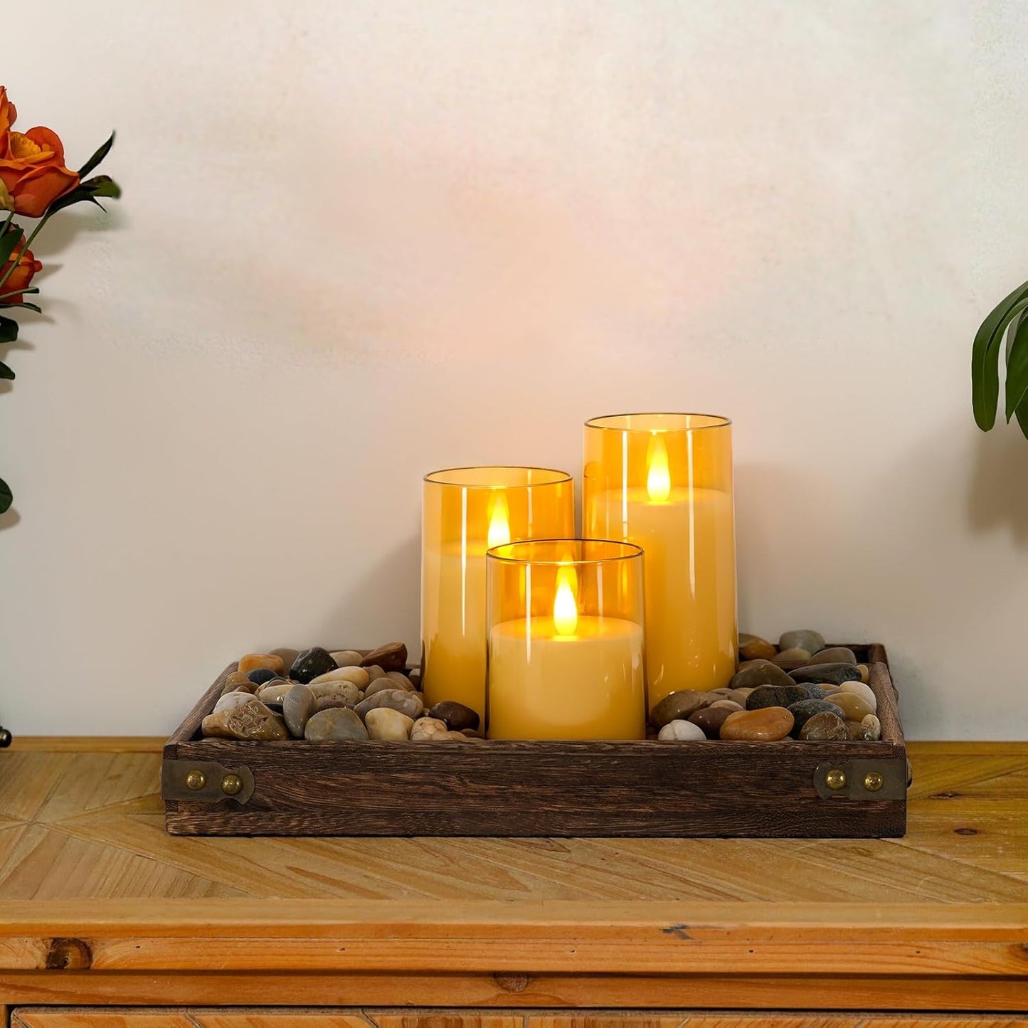 Homemory Realistic Flickering Battery Operated Candles, LED Fake Electric Candle with Remote Control and Timer, Flameless Candles for Home, Christmas Decoration, White, Set of 3
