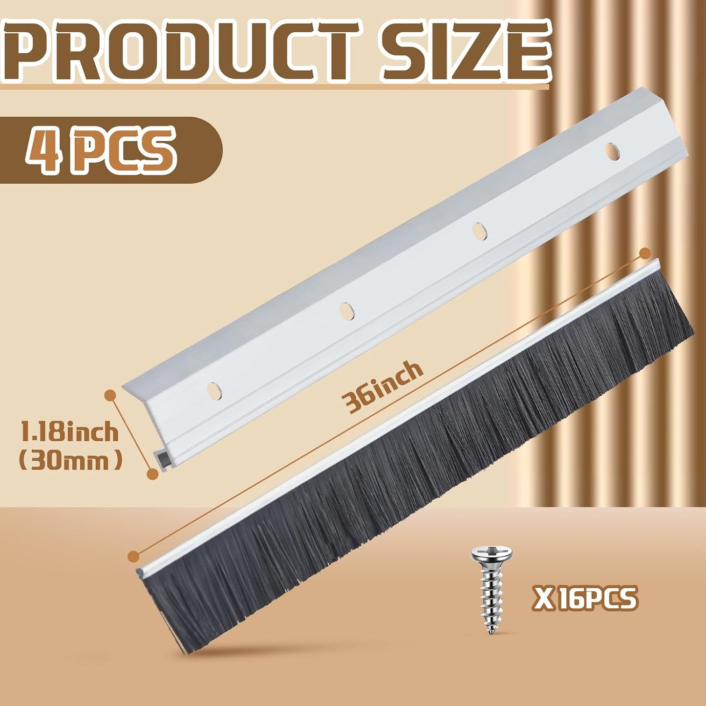 Hushee 2 Pcs 36 Inches Brush Door Sweep for Exterior, Aluminum Commercial Door Sweep Bottom All-Season Alloy Brush for Exterior and Interior Sealing Gaps Keeps Cold Air, Dust Out (White)