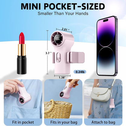 Mini Portable Clip on Fan,100 Speeds 18000 RPM High Velocity Personal Fans with LED Display,USB Rechargeable Small Handheld Fan with Lanyard for Travel,Indoor,Outdoor
