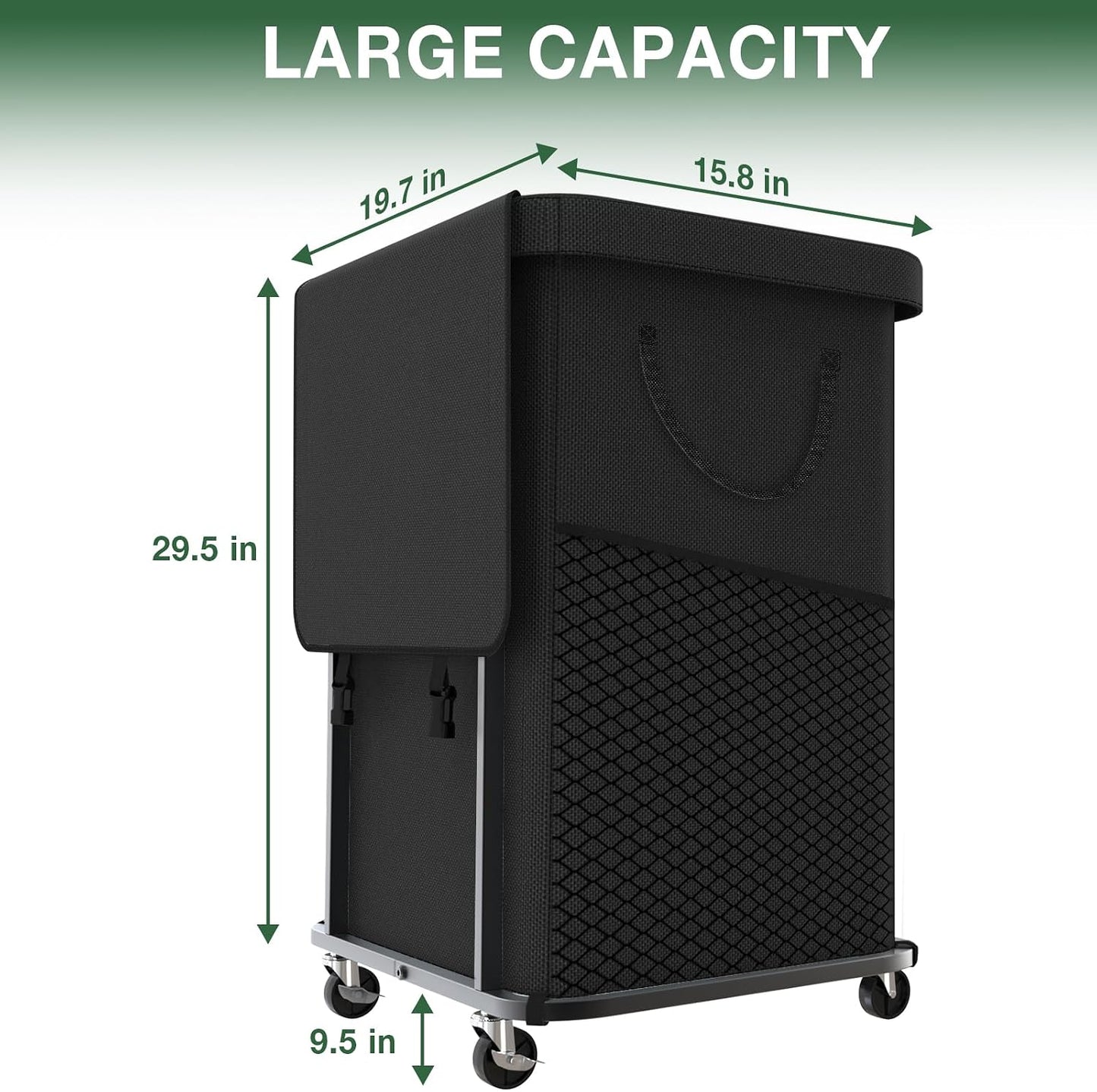 60 Gal(230L) Laundry Basket with Lid, Rolling Laundry Hamper with Wheels, Dirty Clothes Hamper with Metal Frame and Removable Bag Design, Suitable for Laundry Room, Bedroom (Black, 3 Section 230L)