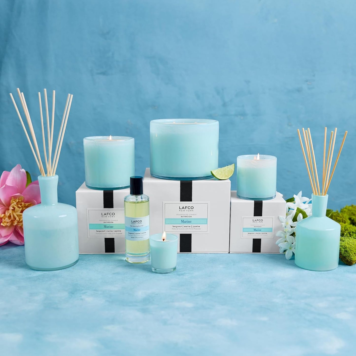 LAFCO New York Classic Reed Diffuser, Sea & Dune - 6 oz - Up to 3 Months Fragrance Life - Reusable Glass Vessel - Natural Wood Reeds - Made in The USA