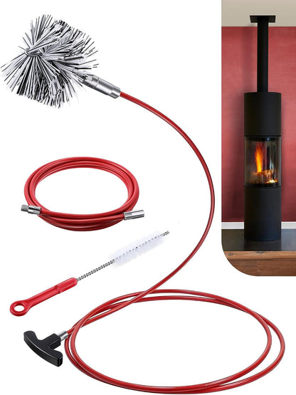 Feekoon Pellet Stove Cleaning Kit, 10 FT Flexible Steel Rod with 3" Brush Head, Flue Detail Cleaner, Pellet Stove Accessories for Vent Pipes Cleaning - Reduce Buildup & Improve Airflow