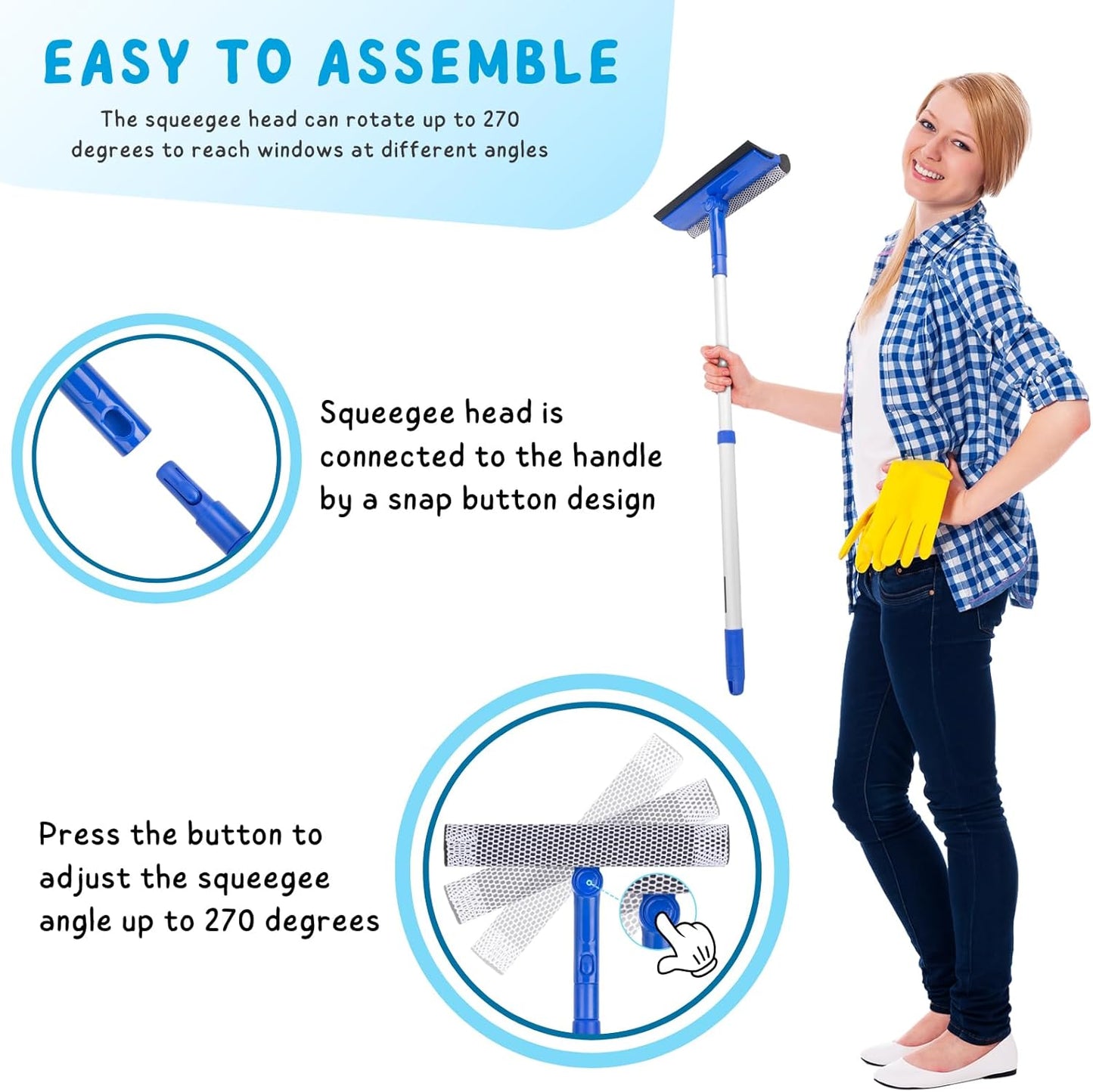 Window Squeegee for Home, Car Windshield Cleaner Tool with Extension Pole 20''-30'', Glass Door and Mirror Washer for Shower Cleaning