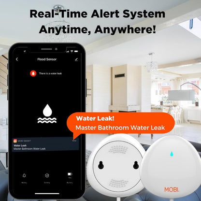 MOBI Smart WiFi Water Leak Detector Sensor (2 Pack), App Alerts, Flood & Leak Alarm, 48” Extension Probe, No Hub Required, 24/7 Monitoring for Basement, Kitchen, Bathroom