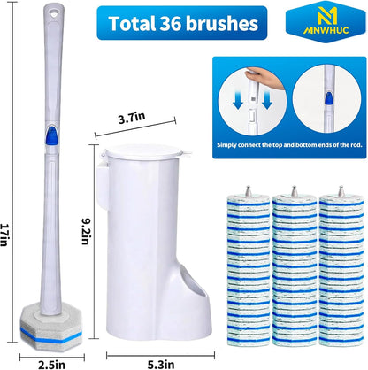 Disposable Toilet Bowl Brush with 36 Toilet Wand Refills Pads Replacement Heads, Toilet Cleaning Stick,Toilet Bowl Cleaner Wands Holder and Set, Toilet Cleaning System Starter Kit
