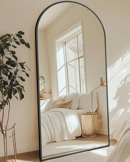 Full Length Mirror with Stand, 71"x28" Arched Full Body Large Stand Up Aluminum Frame Floor Standing Mirror, Freestanding Hanging Leaning Mounted for Bedroom Living Room Entryway Gold