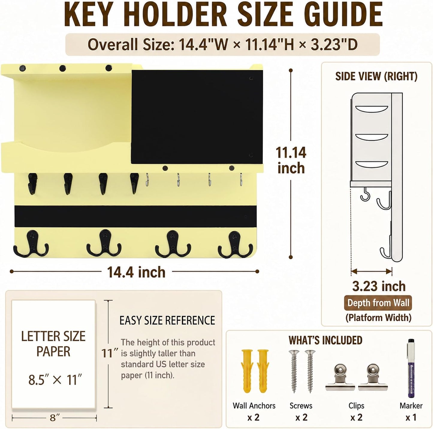 Key Holder for Wall Mount with Shelf and Mail Organizer, Key and Mail Holder with 16 Hooks, Farmhouse Entryway Organizer, Home Decor Rack (Pine Wood, Black)