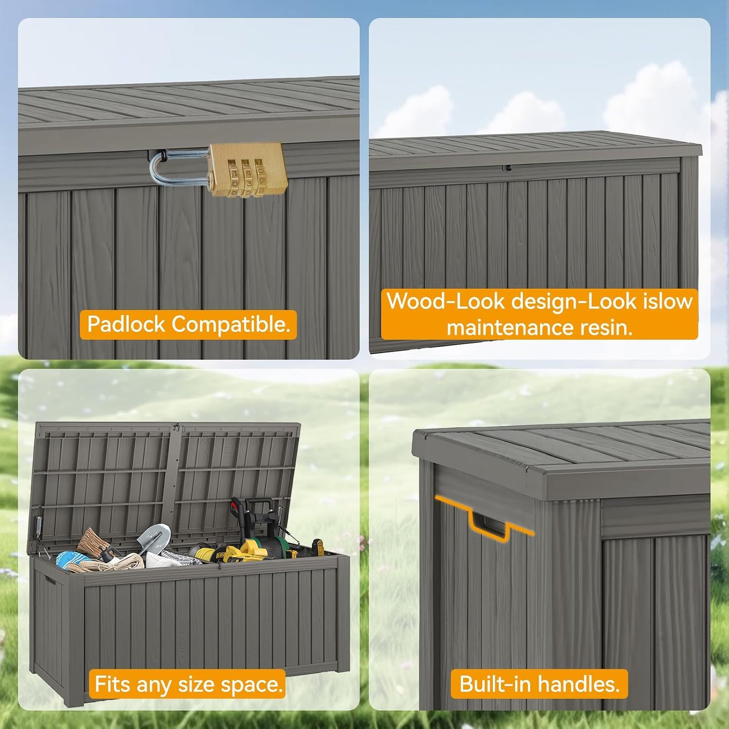 Outdoor Storage Box, 31 Gallon Resin Deck Boxes Outdoor Waterproof For Patio Furniture, Garden Tools, Pool Supplies, Lockable And UV Resistant (Rattan Gray)
