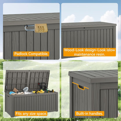 Outdoor Storage Box, 31 Gallon Resin Deck Boxes Outdoor Waterproof For Patio Furniture, Garden Tools, Pool Supplies, Lockable And UV Resistant (Rattan Gray)