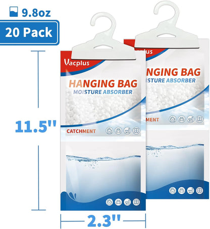 Vacplus Moisture Absorbers Packets, Fragrance Free 5 Pack, Humidity Packs, Dessicant Packets, Hanging Closet Dehumidifier Bags, Odor Eliminator for Bathroom 9.8OZ