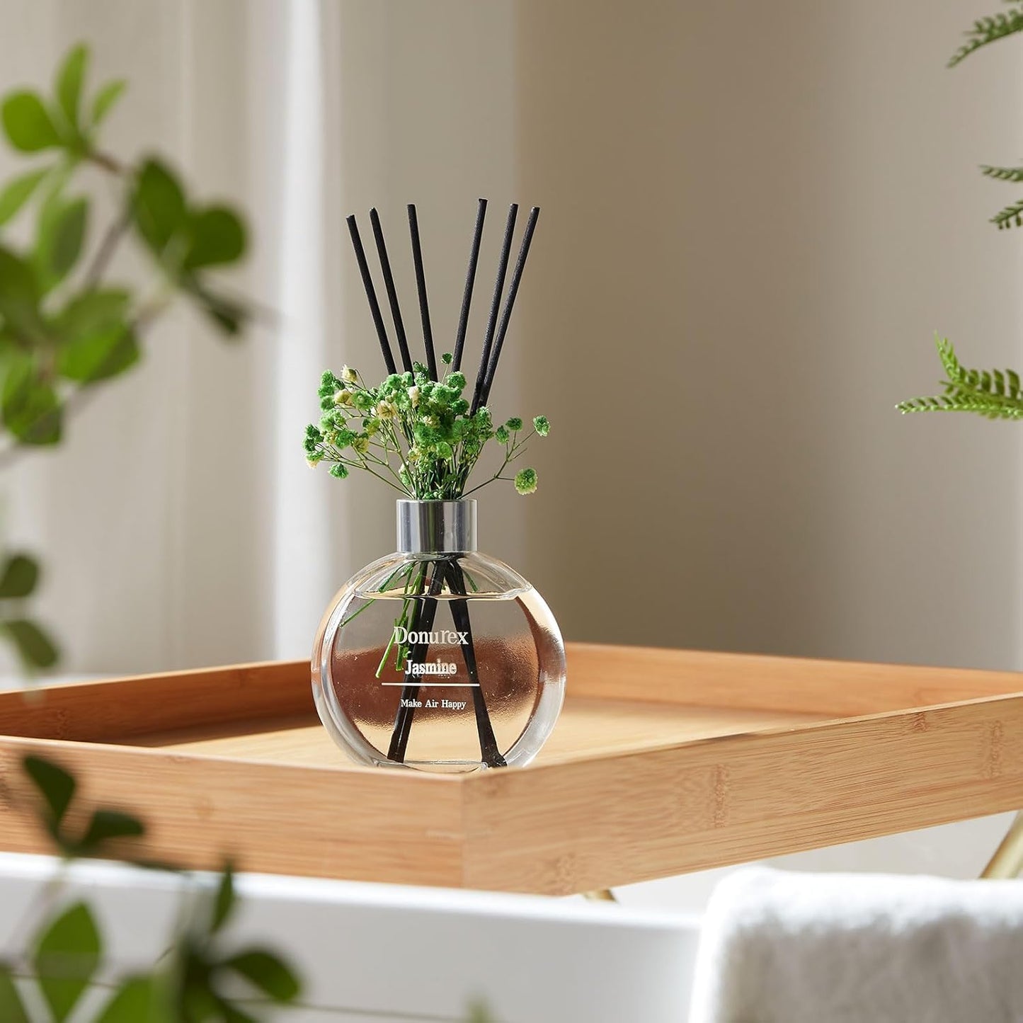 Flower Reed Diffuser Set 5.07oz Satin Rose Scent Diffuser with Sticks Home Fragrance Reed Diffuser for Bathroom Shelf Decor