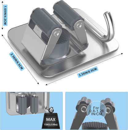 4 Pack Stainless Steel Mop and Broom Gripper with Hook, Screw Drilling or Self Adhesive Mop and Broom Holder Wall Mount, Storage Rack for Closet Laundry Garage Garden Tool Organizer, Silver