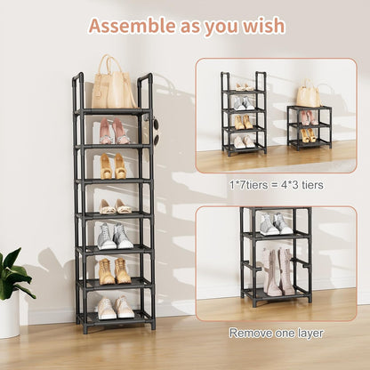 LANTEFUL Tall Narrow Shoe Rack for Entryway, 10-Tier Sturdy Metal Shoe Shelf Storage 10-15 Pairs of Shoes and Boots, Space Saving Corner Shoe Rack Organizer for Closet,Doorway,Garage,Living Room