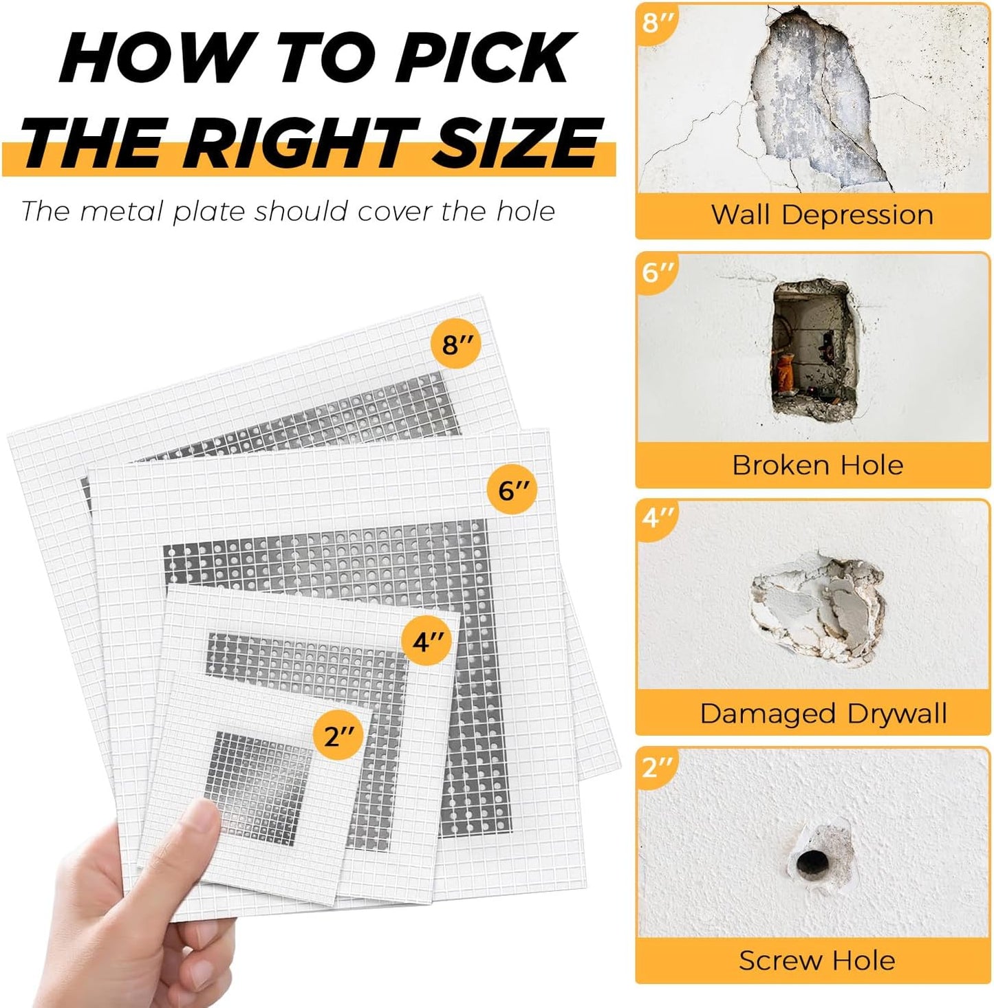20 Pack Drywall Patch, 2/4/6/8 Inch Drywall Repair Patch, Large Hole Patch Repair for Drywall, Quick & Easy Wall Repair, Use with Wall Filler & Spackle
