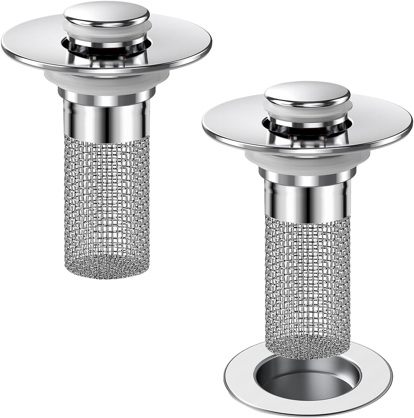 Bathroom Sink Drain Strainer, Pop-up Sink Stopper Hair Catcher with Removable Stainless Steel Filter Basket,Universal Drain Plug Filter Replacement for Bathroom Shower Sink Stopper(2Pcs)