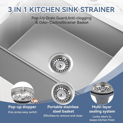Premium 316 Stainless Steel Kitchen Sink Drain Assembly - 4.5" Strainer & Stopper with Deep Removable Basket, Adjustable Sliding Flange -cUPC Certified