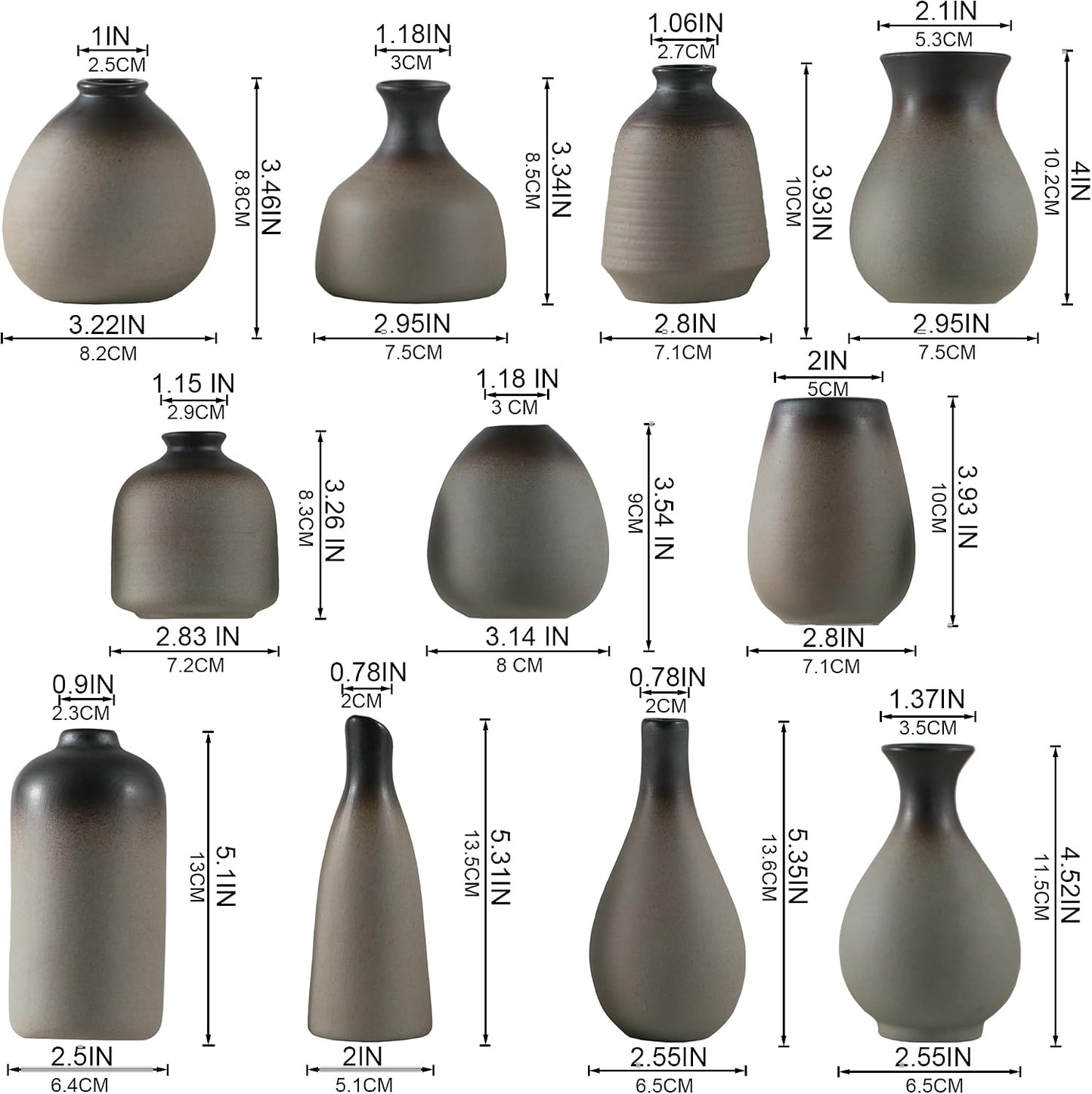 JOJUNO White Bud Vases, Small Ceramic Vase Set of 11, Mini Pottery Vases for Flowers, Decorative Pieces for Home Modern Decor, Boho Decor, Chic Accents for Living Room Dining Table Shelves