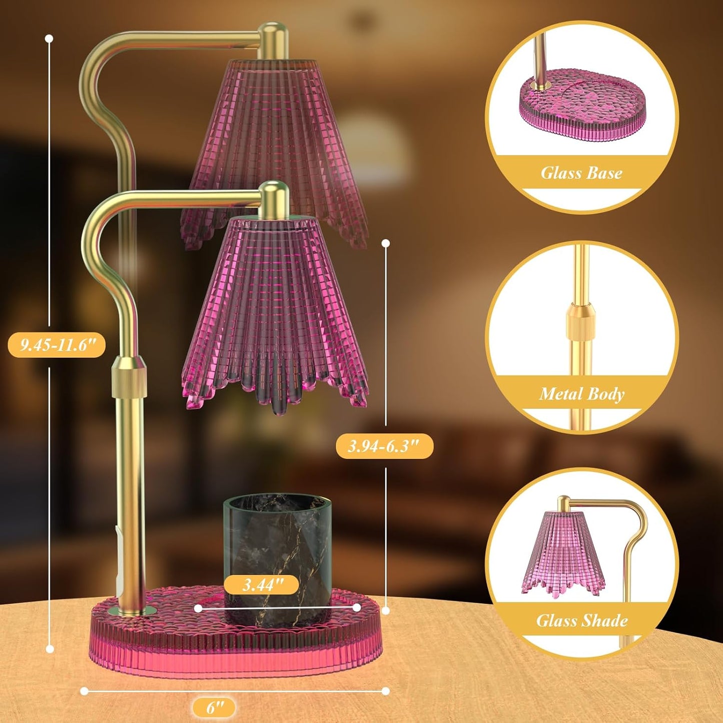 Candle Warmer Lamp with Timer & Dimmable 4-Level Brightness - Adjustable Height,for New Home Bedroom, Gifts for Women(Blue)