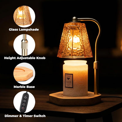 LALISU Candle Warmer Lamp with Timer and Dimmer, Vintage Electric Melter Candle with 2 Bulbs, Melter Scented Height Adjustable Compatible with Jar Candles, House Warming Gifts (Black)