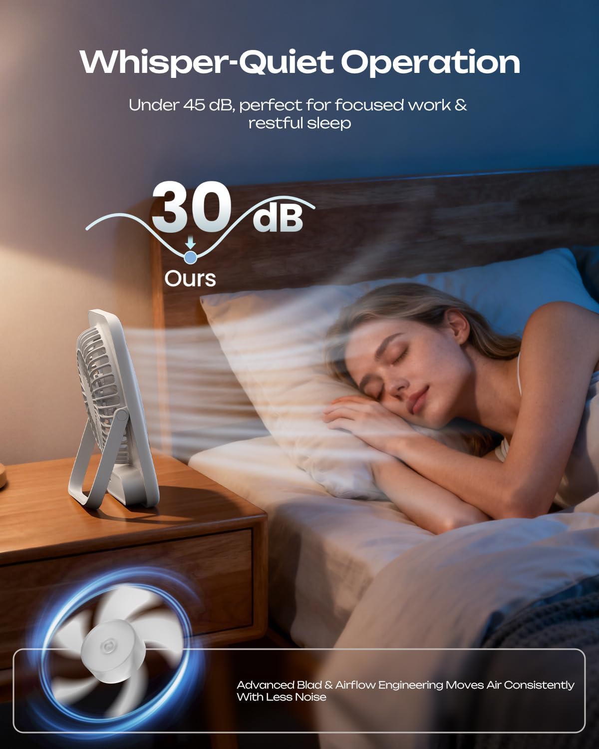Otlonpe Personal Portable Desk Fan, 4000mAh Small Rechargeable Portable Fan Battery Operated & USB Powered for Travel Sleeping Bedroom Office Home Table, Cordless, Quiet, 4-Speed, 6.5 Inch (Black)
