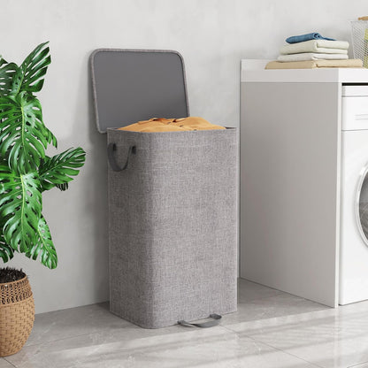 Lifewit Double Laundry Hamper with Lid and Removable Laundry Bags, Large Collapsible 2 Dividers Dirty Clothes Basket with Handles for Bedroom Laundry Room Closet Bathroom College, 136L Beige