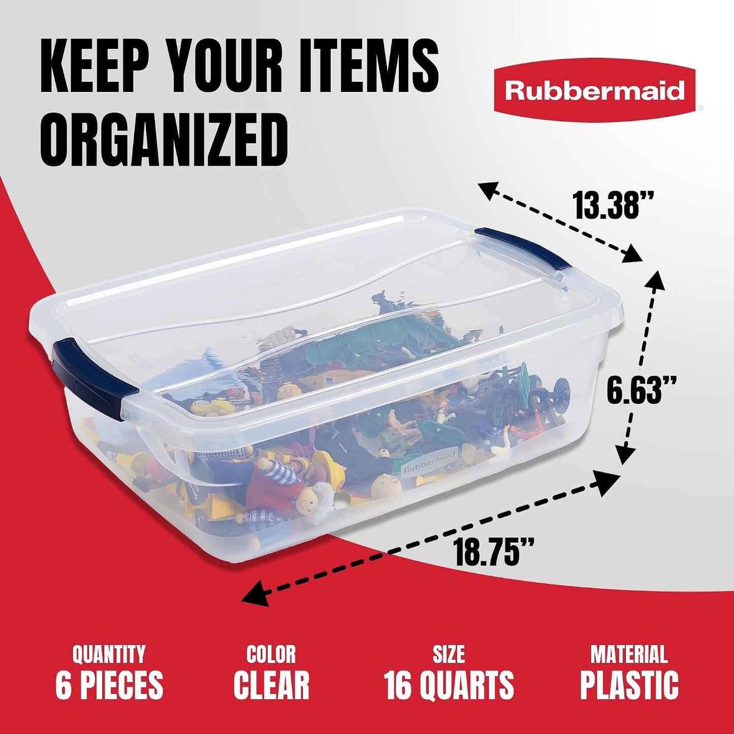 Rubbermaid 68 Quart Under the Bed Low Profile Storage Boxes with Dual Hinged Lids and Easy Rolling Caster Wheels, Clear, 2 Pack