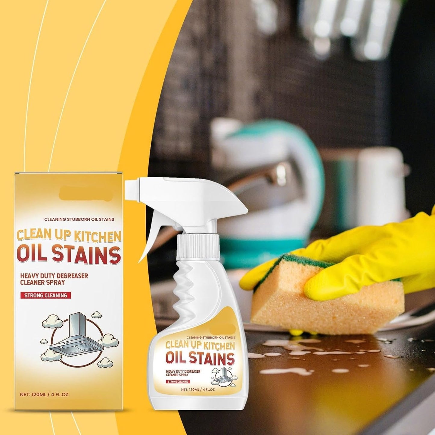 Heavy Duty Kitchen Degreaser Spray – 120ml Heavy Oil Stain Cleaner for Clean Up Kitchen Oil Stains, Multi Purpose for Microwave & Oven & Stove Top (with wash cloth) (1)