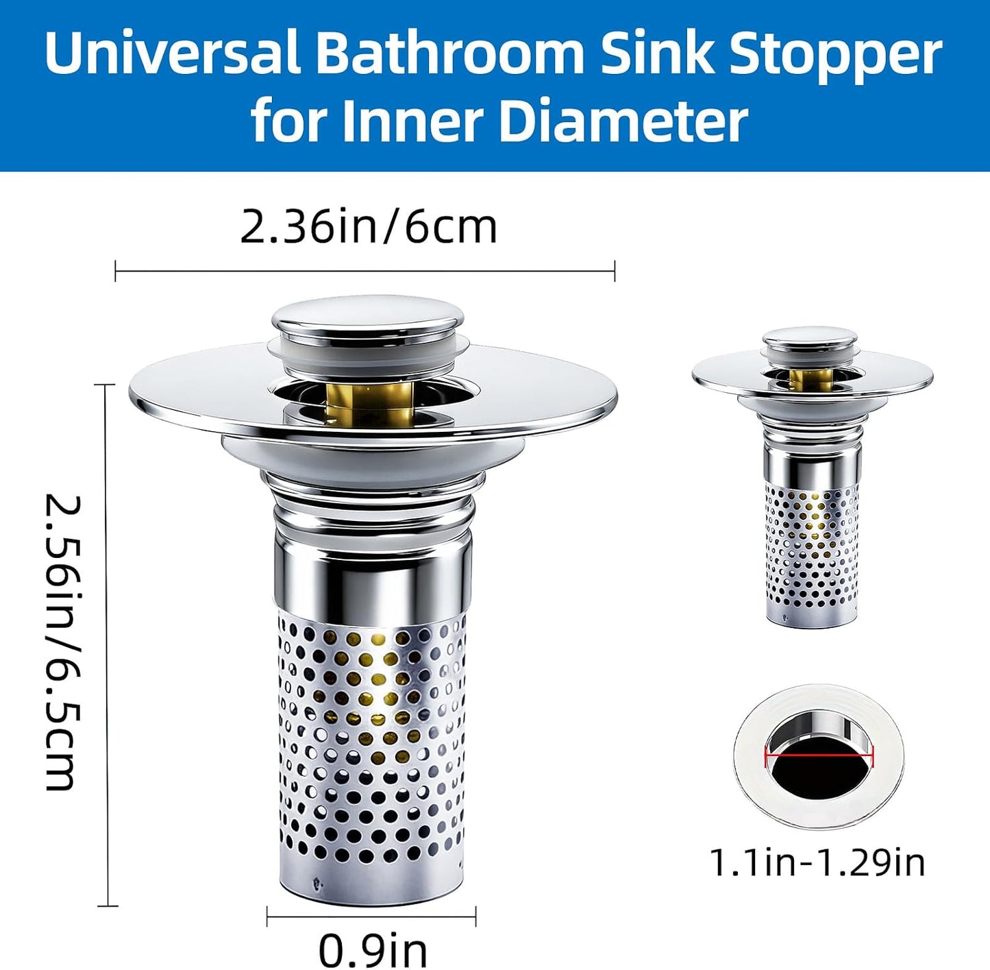Bathroom Sink Drain Strainer, Pop-up Sink Drain Strainer with Removable Stainless Basket Hair Catcher, Bathroom Sink Stopper,1 Pack
