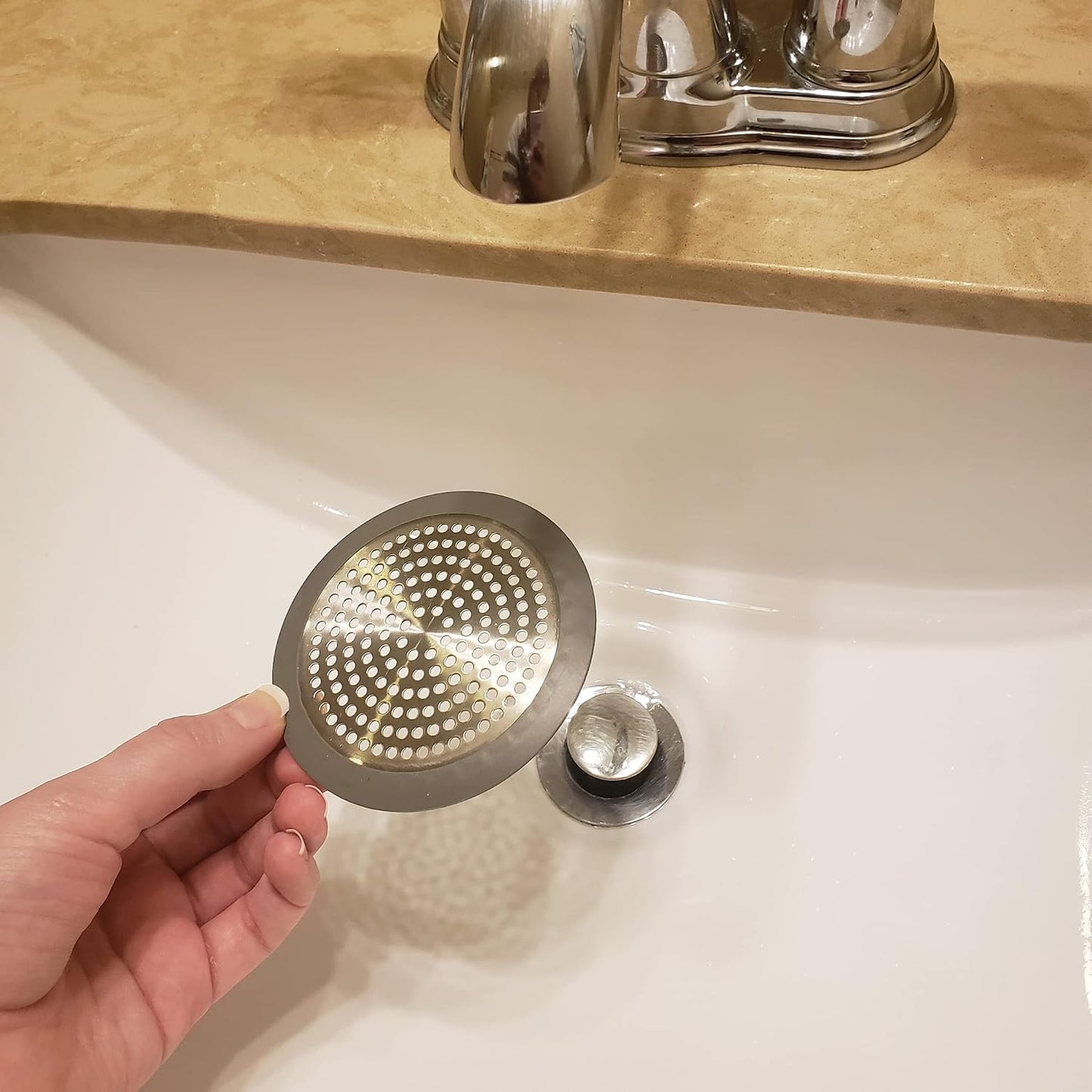Danco Snap-in Shower Drain Cover with in-Drain Hair Catcher, 4-1/4" Round, White Strainer, (10533)