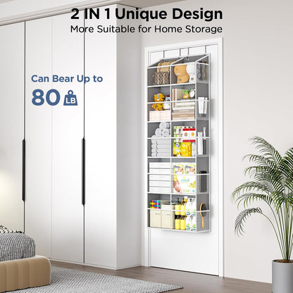 PureSpace 5-Tier Over the Door Organizer, 10 Side Mesh Pockets & Clear Windows, 80LBS Heavy Duty Hanging Storage for Baby Diapers, Shoes, Toys – Ideal for Nursery, Bathroom, Bedroom, Pantry (Grey)