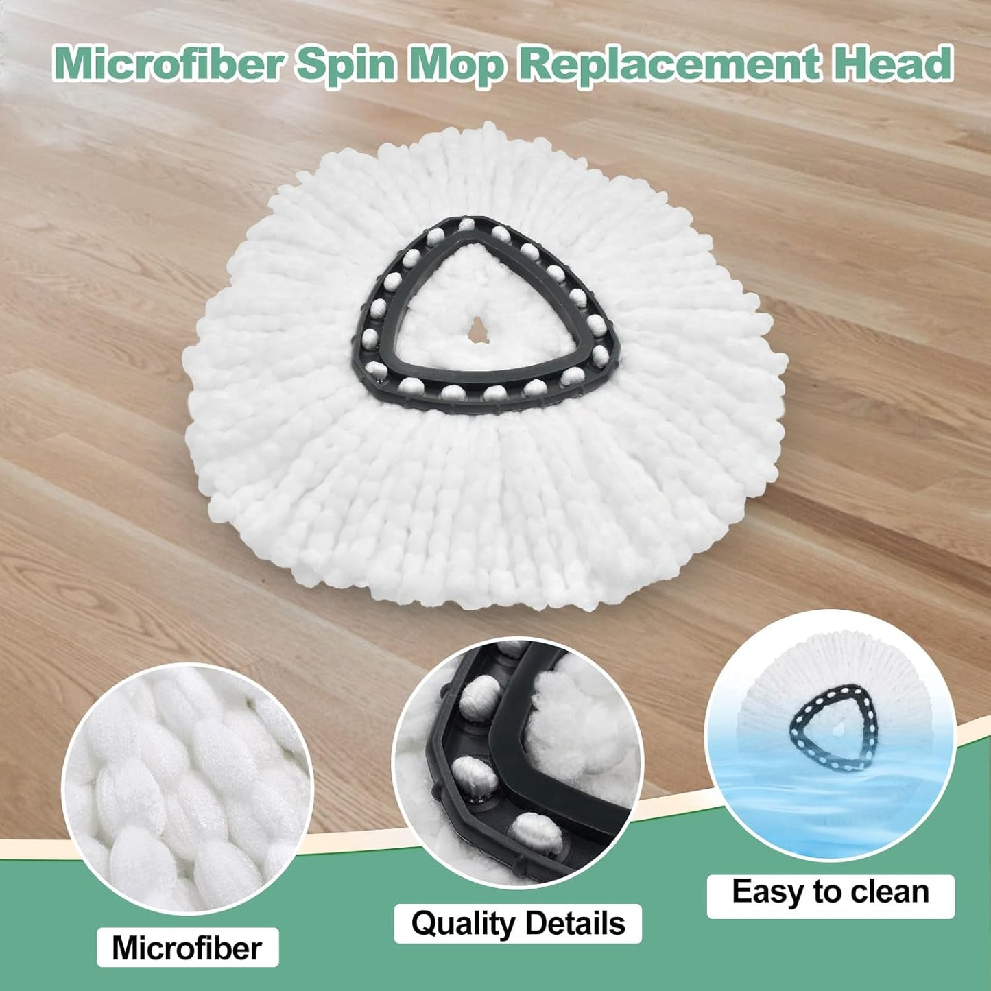 Mop Heads Replacements for Ocedar, Spin Mop Replacement for O-Cedar EasyWring 2 Tank System Mop Refills, Include 3 Pack Heads, 1 Scrub Brush & 1 Base Combo