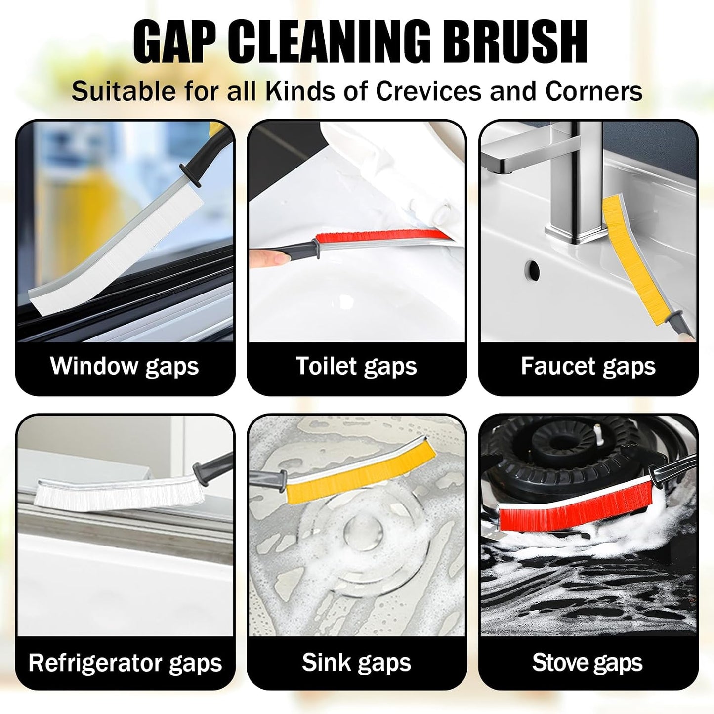3 PCS Cleaning Gap Brush Set Narrow Crevice Scrub Brush with Stiff Bristles Handle Detail Cleaning Brushes for Home,White,Yellow,Red